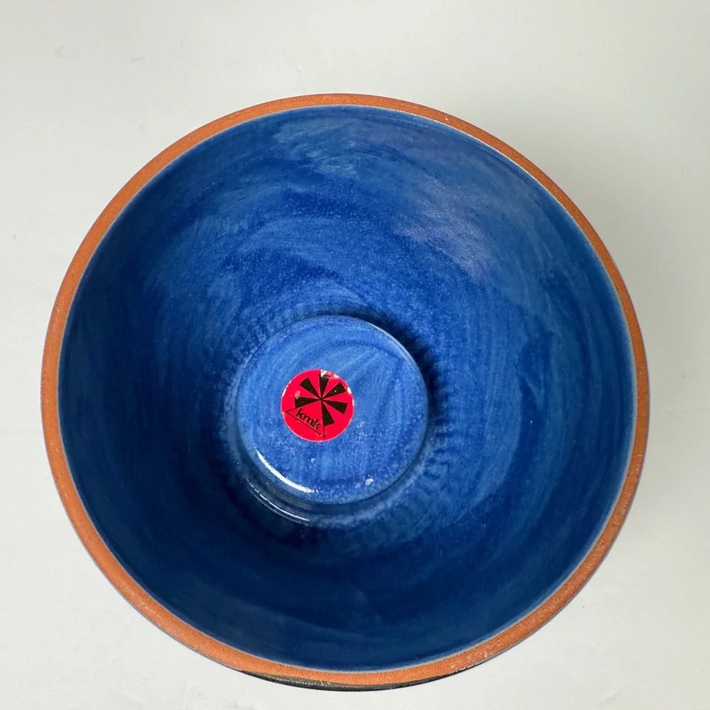 KMK Keramik Candle Holder Blue West German Pottery geometric signed mid-century